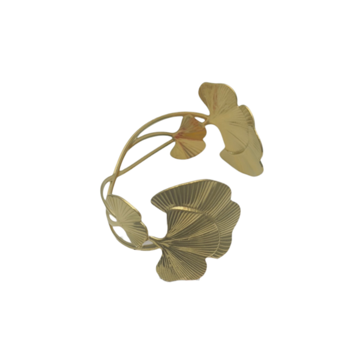 Gold Double Gingko Bangle Bracelet