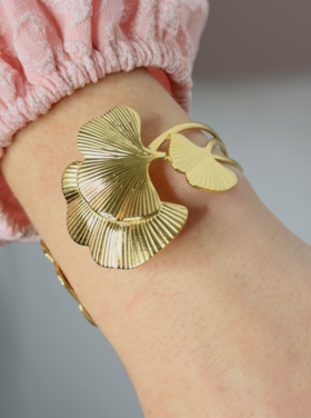 Gold Double Gingko Bangle Bracelet