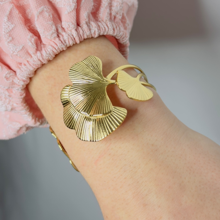 Gold Double Gingko Bangle Bracelet