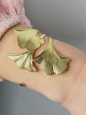 Gold Single Gingko Bangle Bracelet