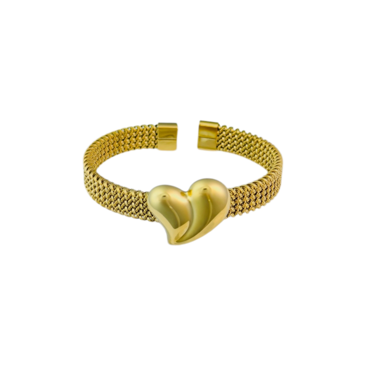 Gold Heart Woven Bangle Bracelet