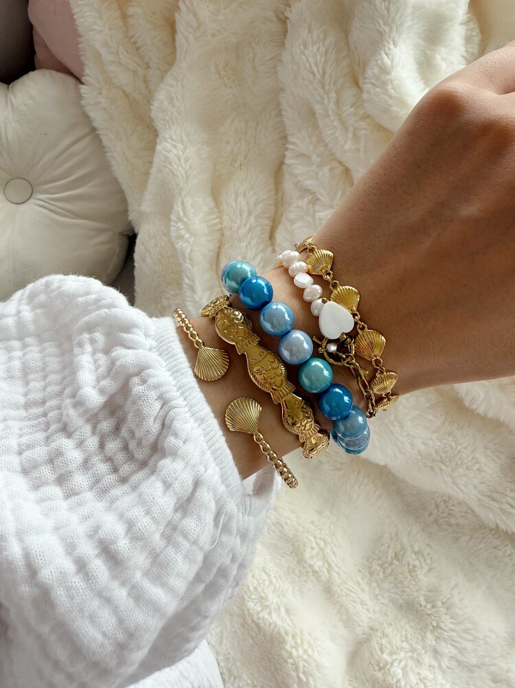 Small Magic Bead Shimmer Bracelet / Blue Mix