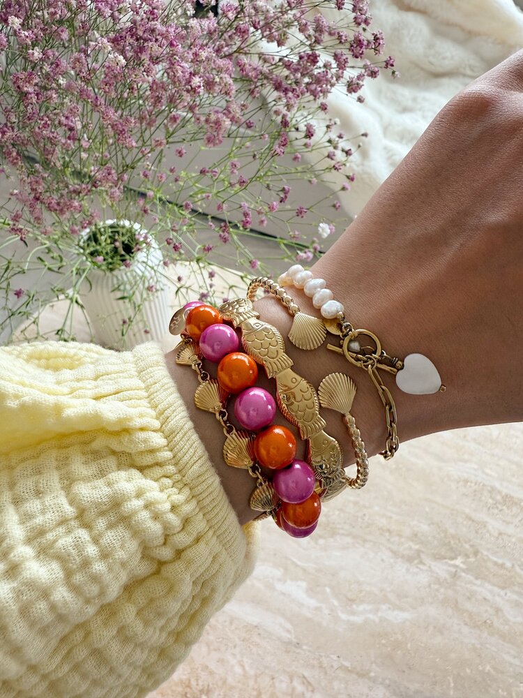 Small Magic Bead Shimmer Bracelet / Fuchsia & Orange