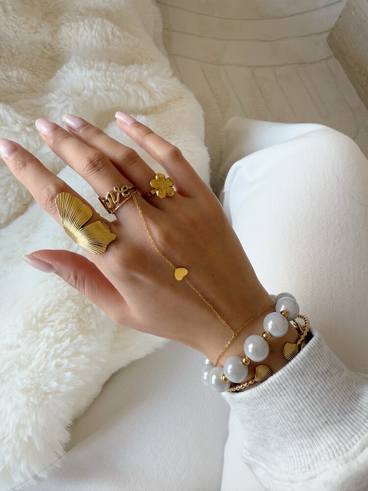 Gold Heart Hand Chain Bracelet