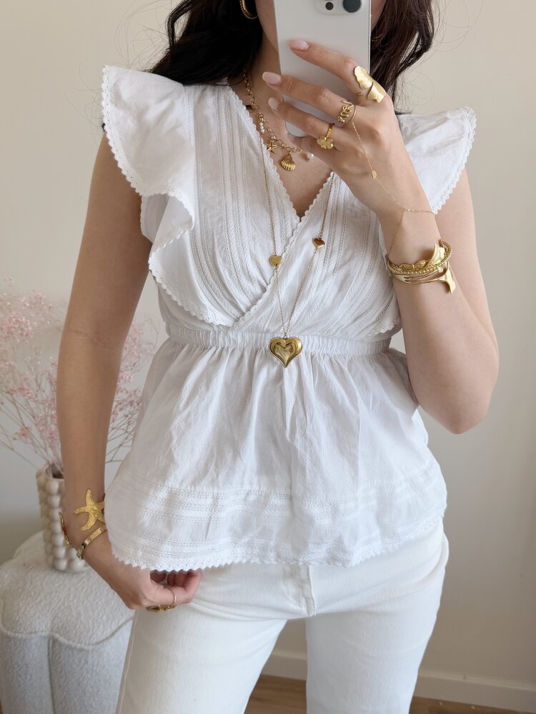 Mariela Embroidered Top / White