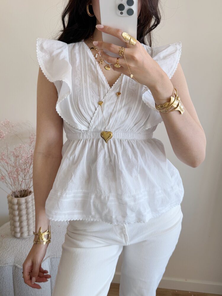 Mariela Embroidered Top / White