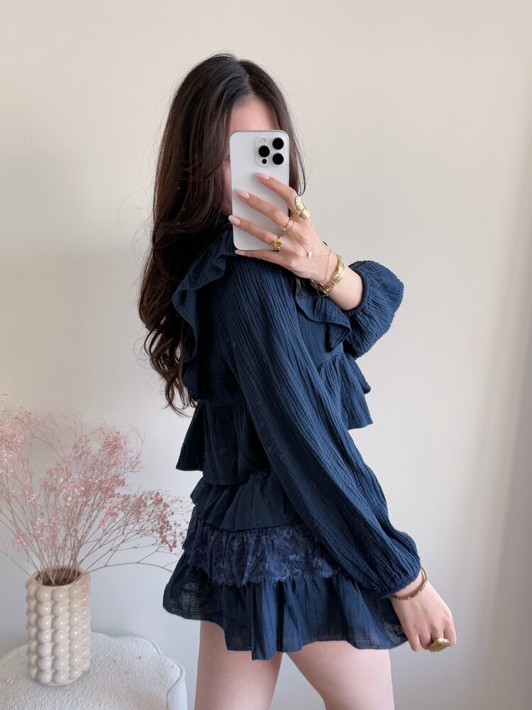 Millane Embroidered Blouse / Navy Blue