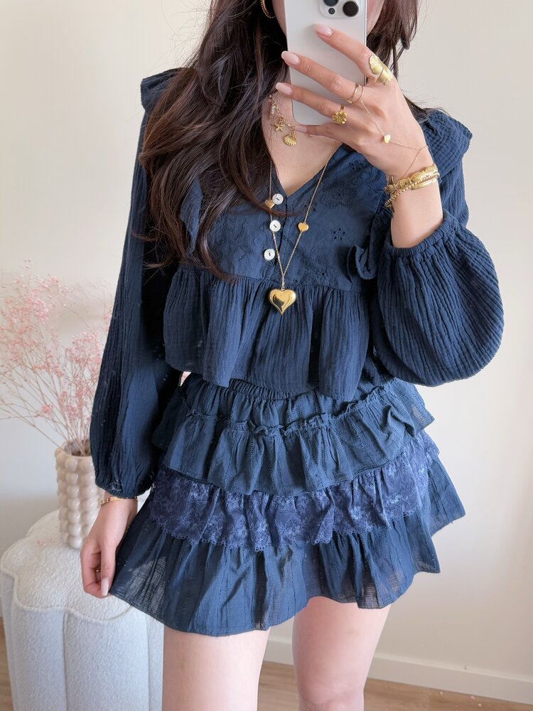 Millane Embroidered Blouse / Navy Blue