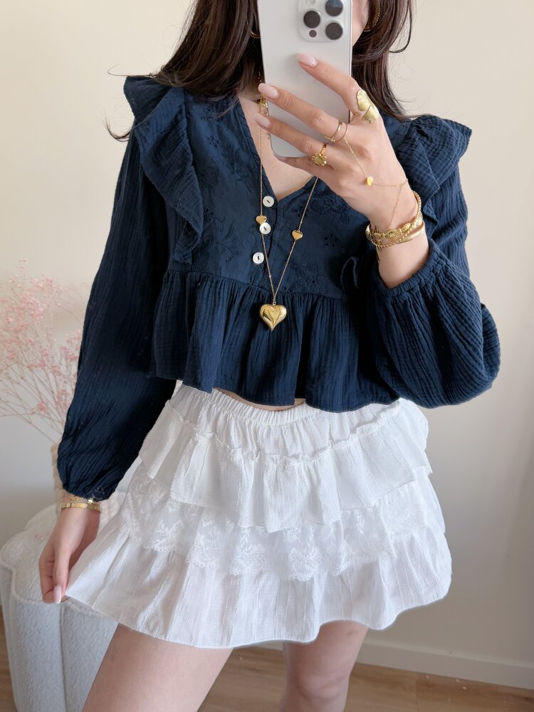 Millane Embroidered Blouse / Navy Blue