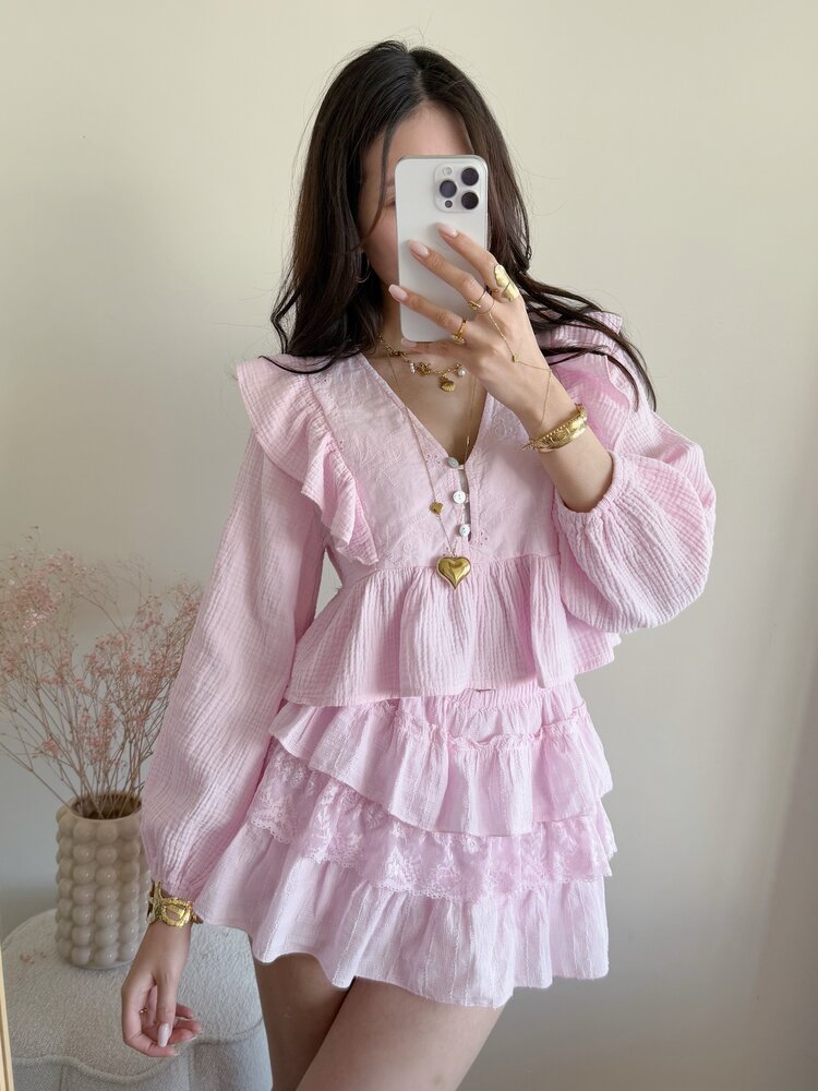 Vallie Ruffle Lace Skort / Light Pink