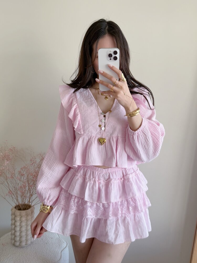 Vallie Ruffle Lace Skort / Light Pink