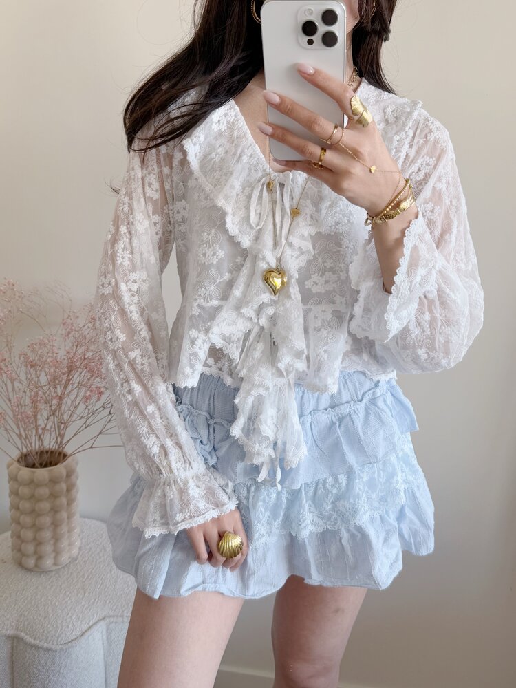 Vallie Ruffle Lace Skort / Light Blue