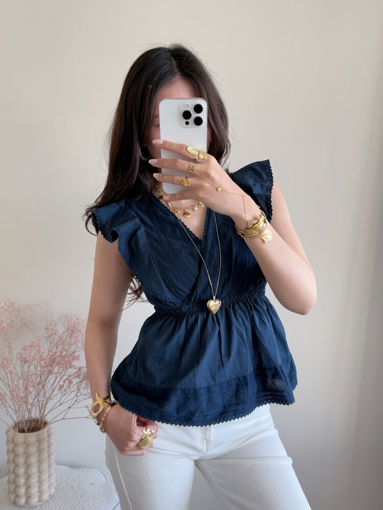 Mariela Embroidered Top / Navy Blue