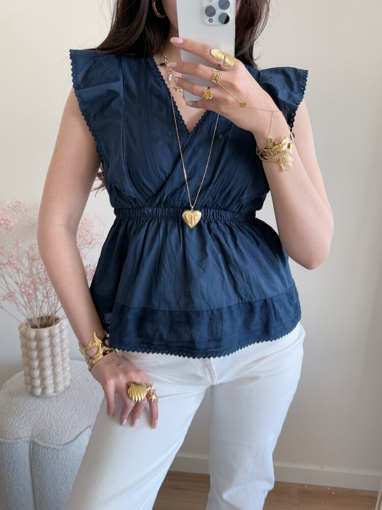 Mariela Embroidered Top / Navy Blue