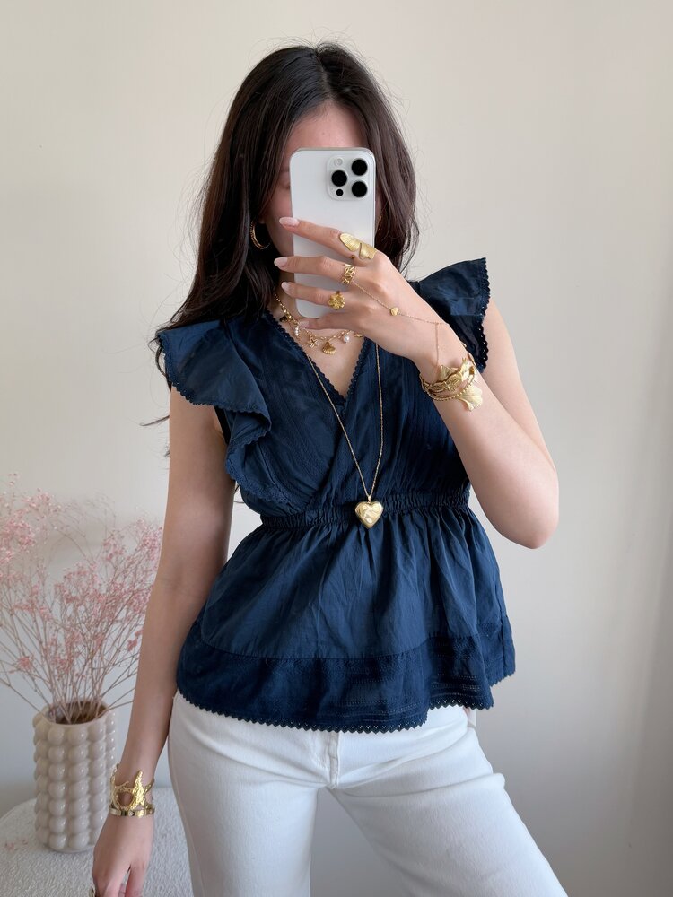 Mariela Embroidered Top / Navy Blue