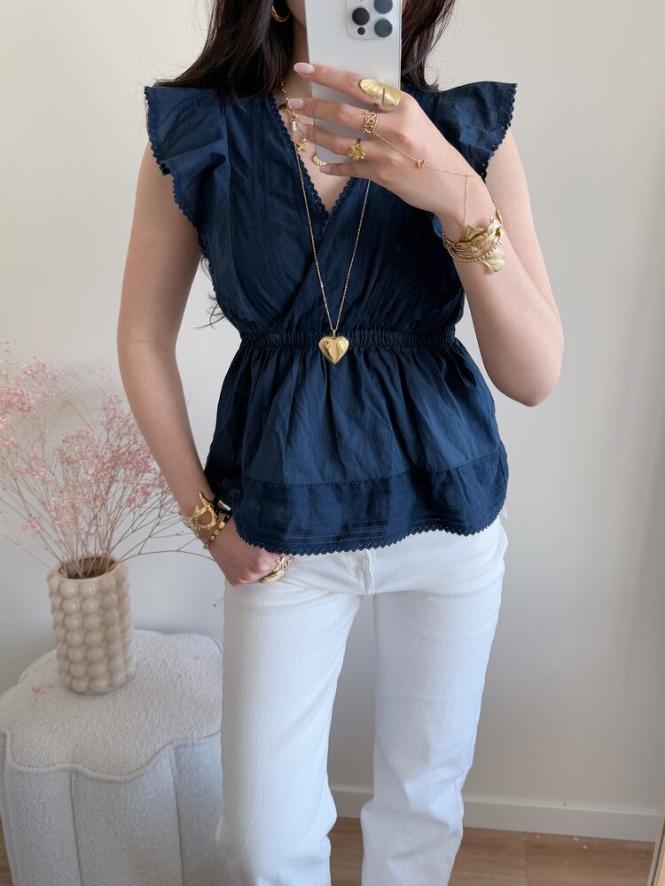 Mariela Embroidered Top / Navy Blue