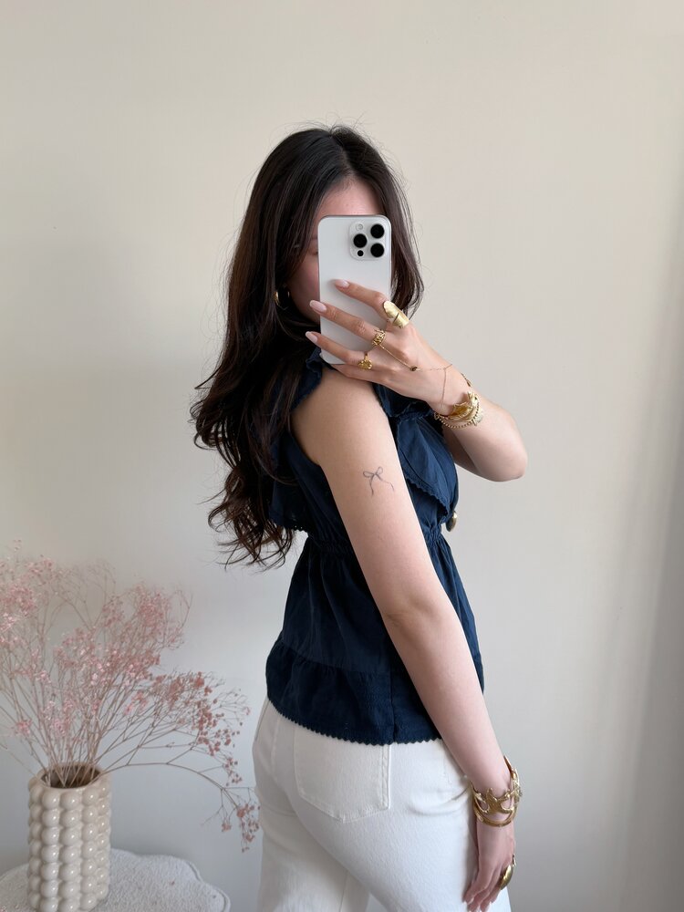 Mariela Embroidered Top / Navy Blue