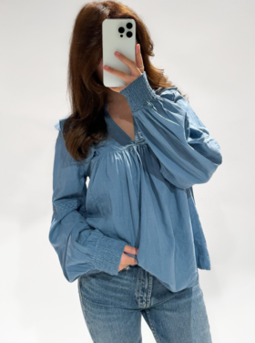 Lenae Ruffle Blouse / Light Denim Blue
