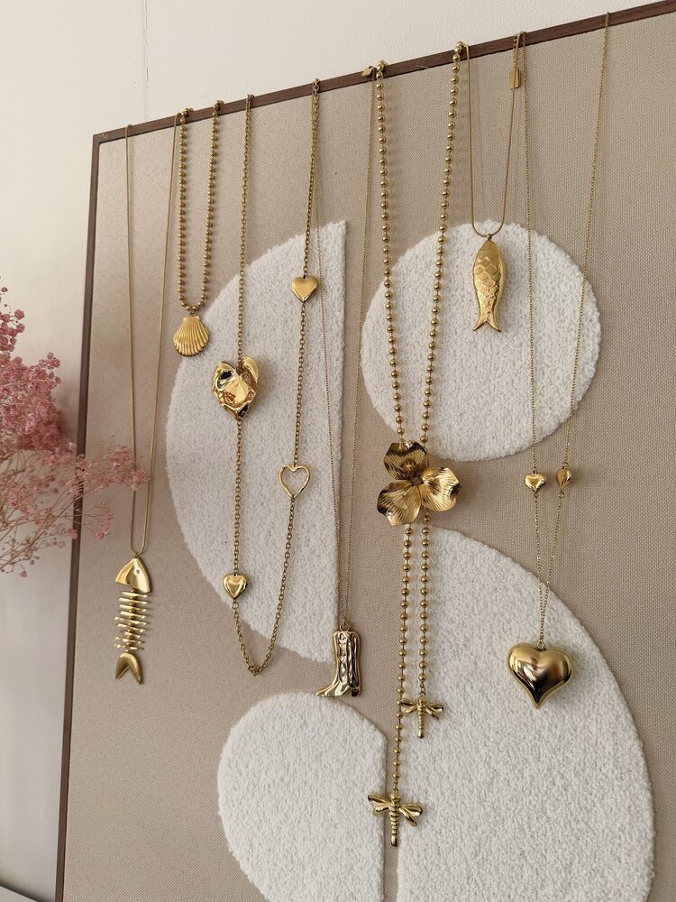 Gold Open Love Hearts Long Necklace