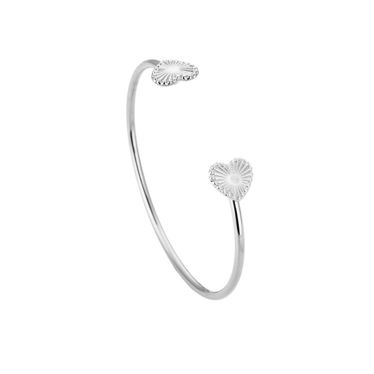 Silver Textured Hearts Bangle Bracelet