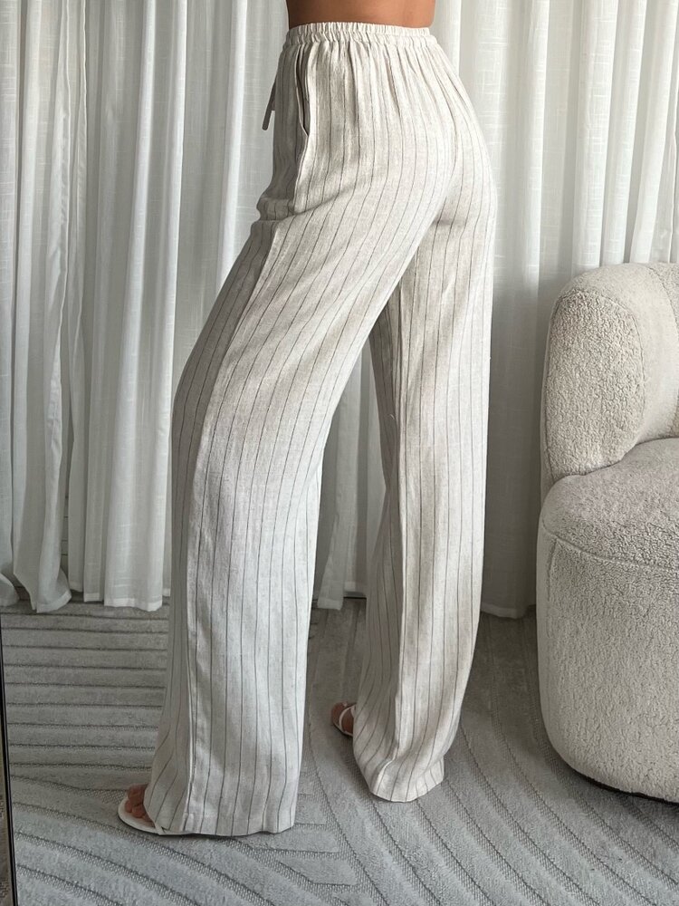 Aleida Striped Linen Tall Trousers / Cream