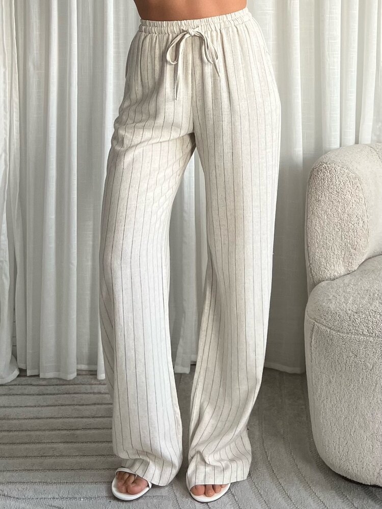 Aleida Striped Linen Tall Trousers / Cream
