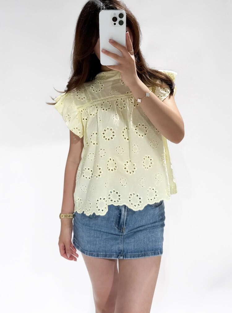 Alena Embroidered Top / Light Yellow