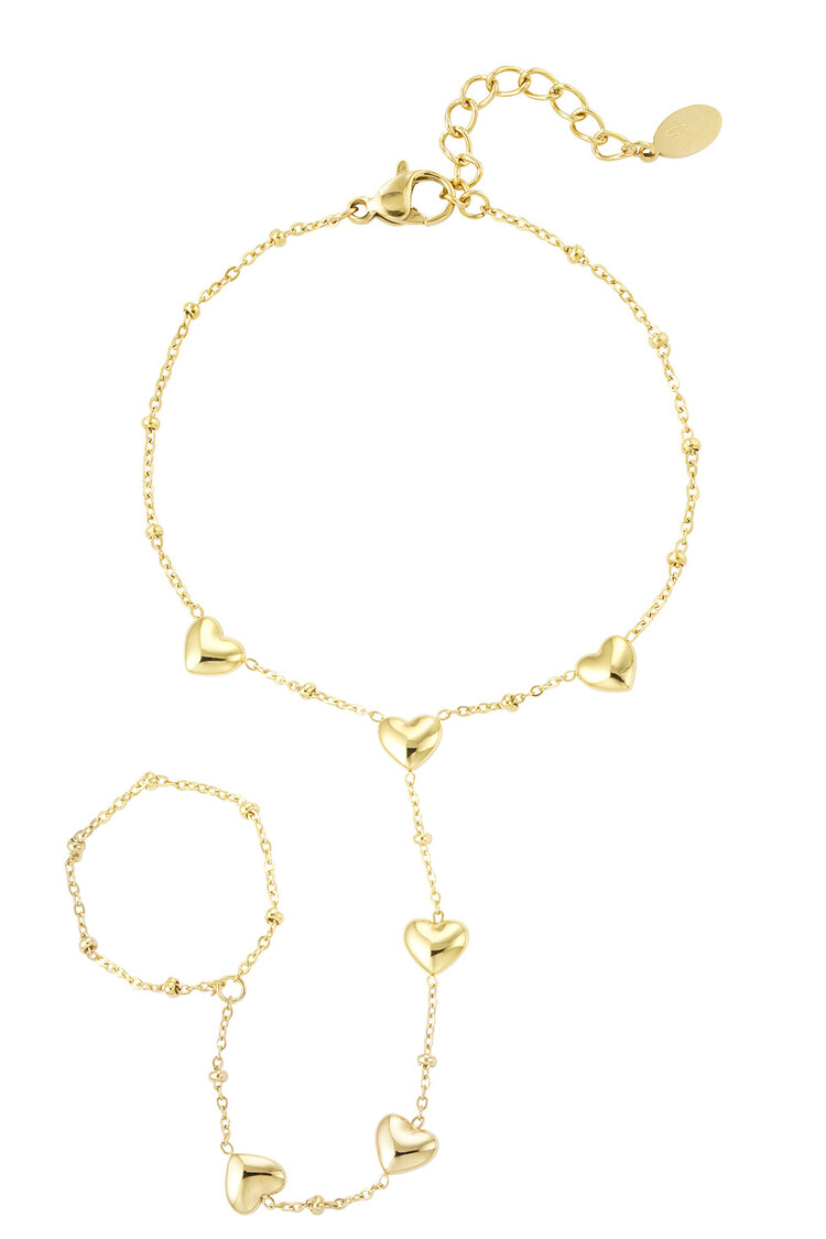 Gold Hearts Hand Chain Bracelet