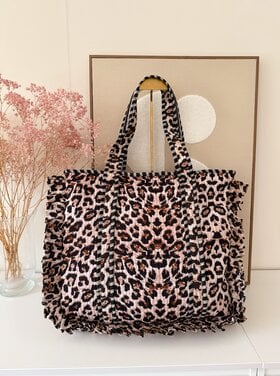 Aria Ruffle Leopard Shopper Bag / Brown