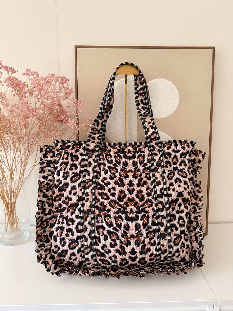 Aria Ruffle Leopard Shopper Bag / Brown