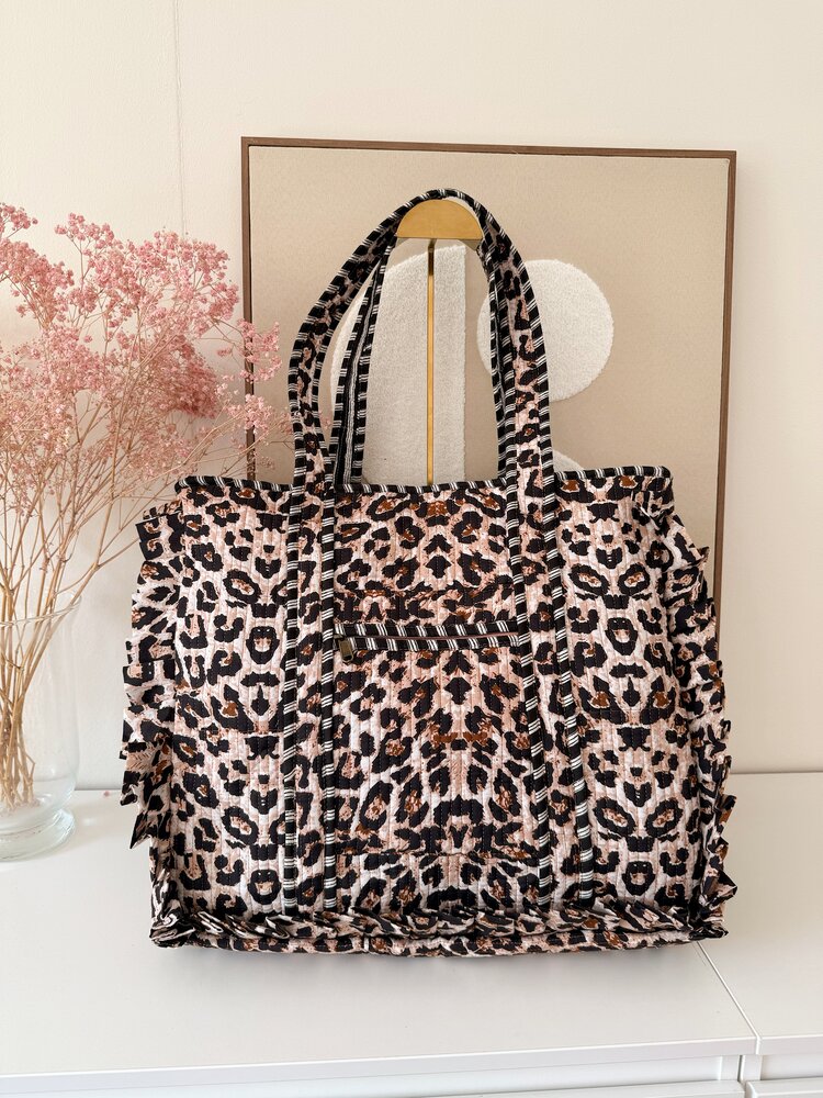 Aria Ruffle Leopard Shopper Bag / Brown