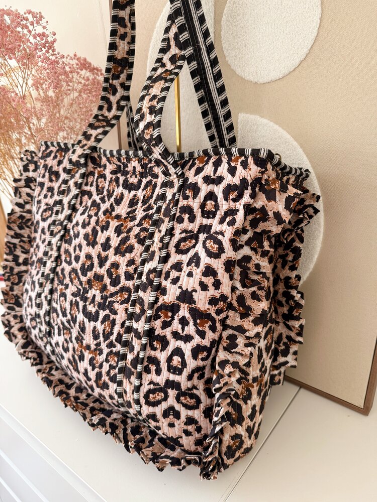 Aria Ruffle Leopard Shopper Bag / Brown