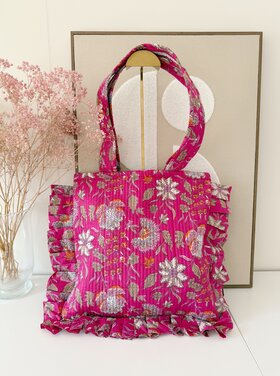 Micky Small Ruffle Flower Shopper Bag / Bright Pink
