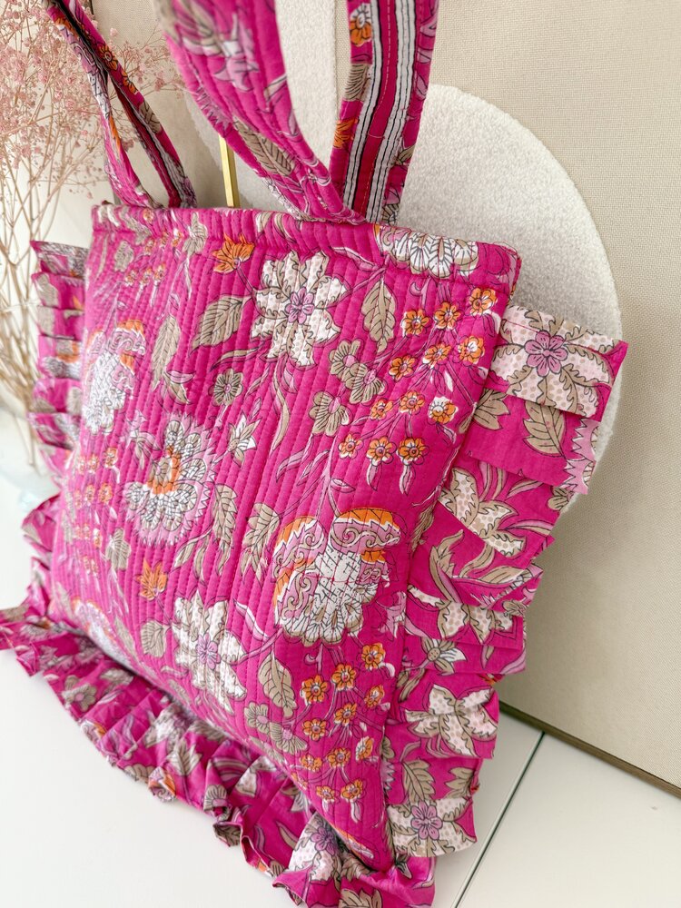 Micky Small Ruffle Flower Shopper Bag / Bright Pink