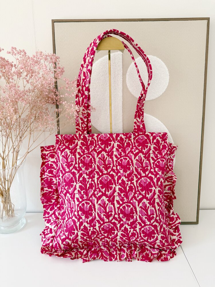 Micky Small Ruffle Flower Shopper Bag / Red Pink