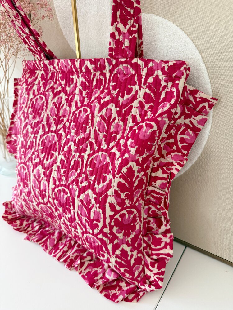 Micky Small Ruffle Flower Shopper Bag / Red Pink