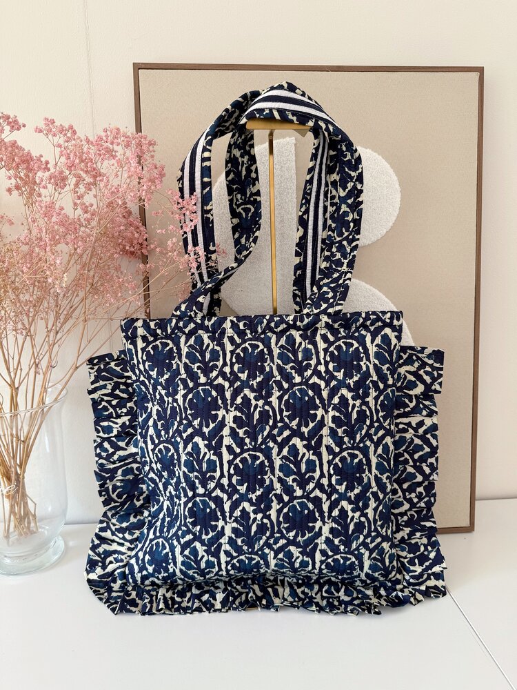 Micky Small Ruffle Flower Shopper Bag / Navy Blue