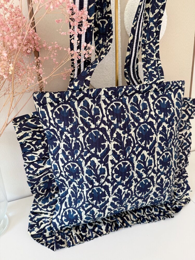 Micky Small Ruffle Flower Shopper Bag / Navy Blue