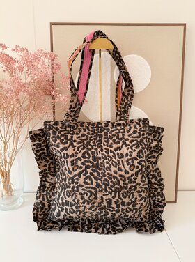 Micky Small Ruffle Leopard Shopper Bag / Brown