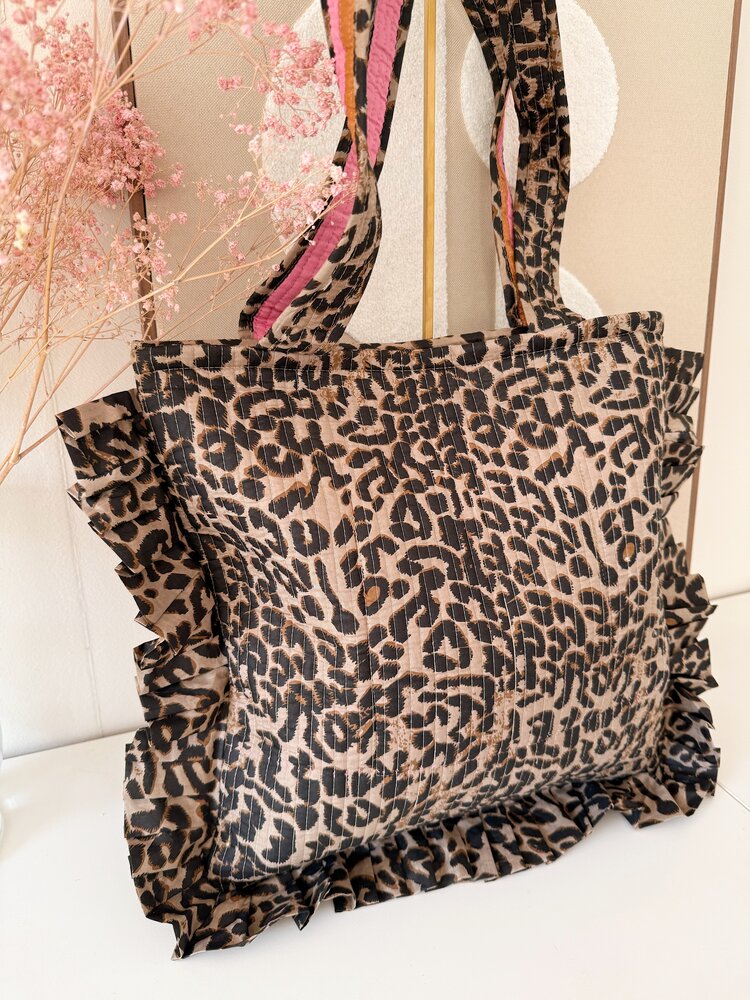 Micky Small Ruffle Leopard Shopper Bag / Brown