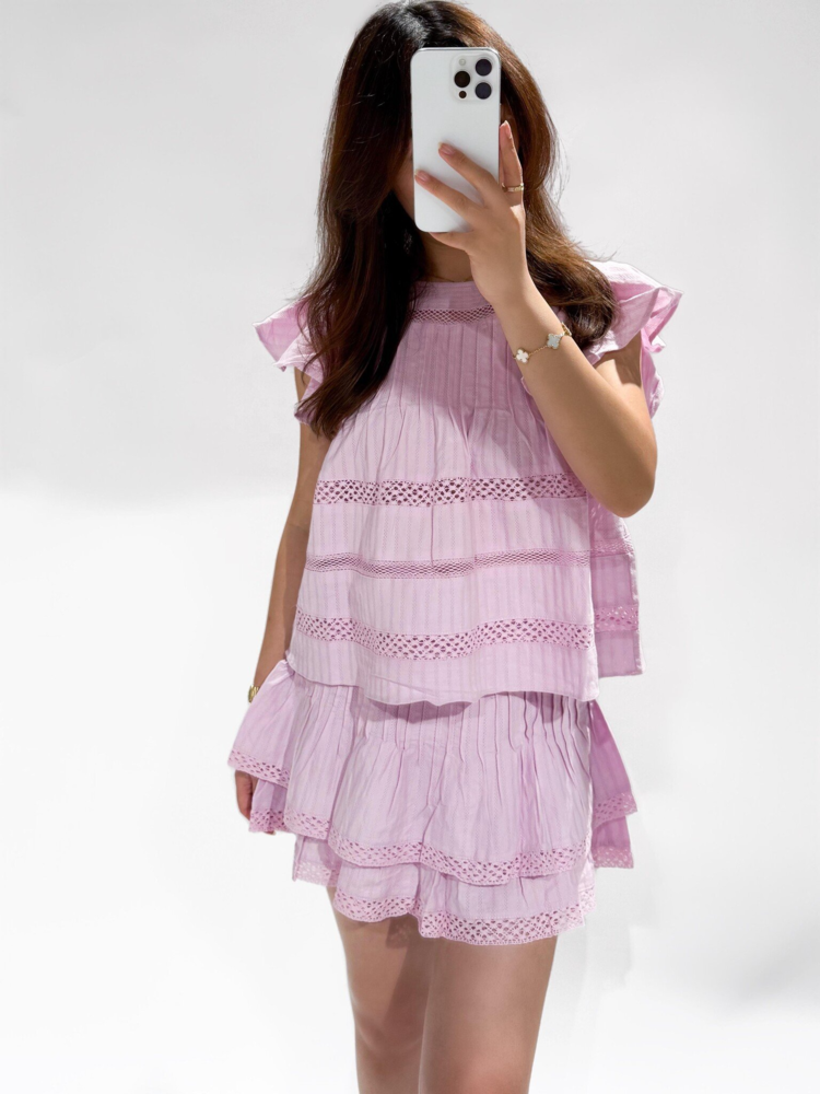 Francesca Embroidered Top / Lilac Pink