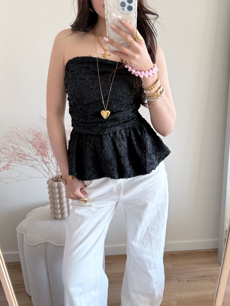 Faerie Peplum Flower Top / Black