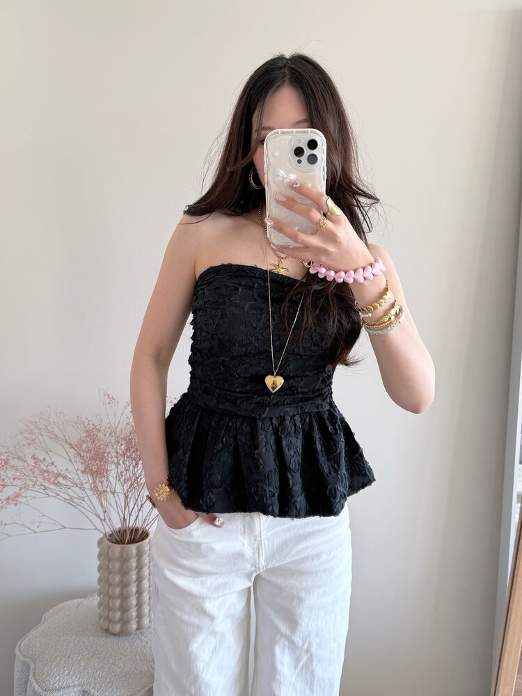 Faerie Peplum Flower Top / Black