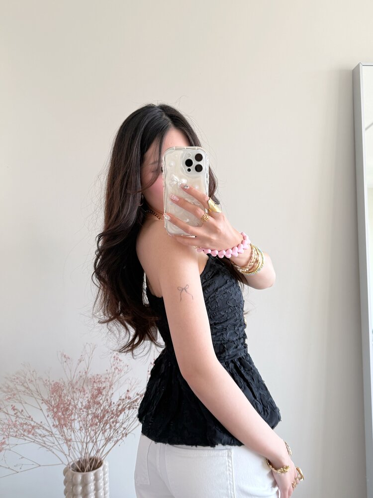 Faerie Peplum Flower Top / Black