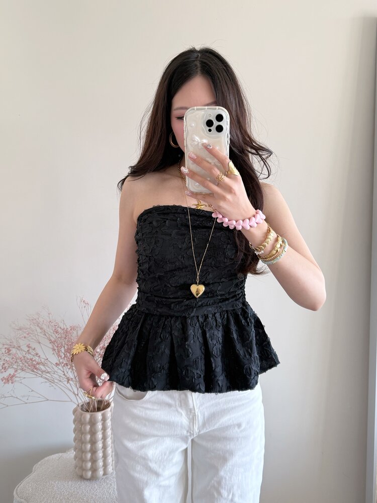Faerie Peplum Flower Top / Black