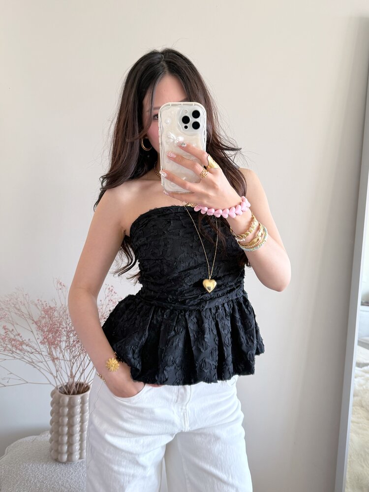 Faerie Peplum Flower Top / Black