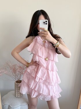 Rumaya Flowy Ruffle Dress / Pink