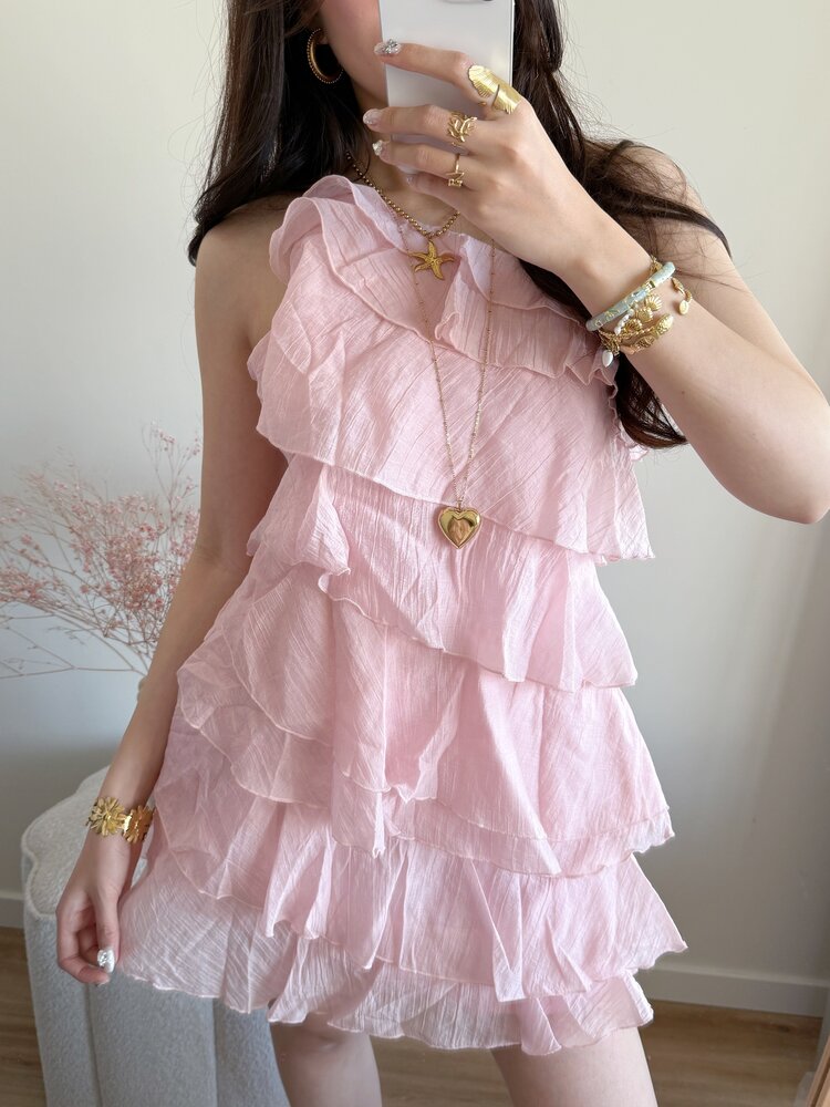 Rumaya Flowy Ruffle Dress / Pink