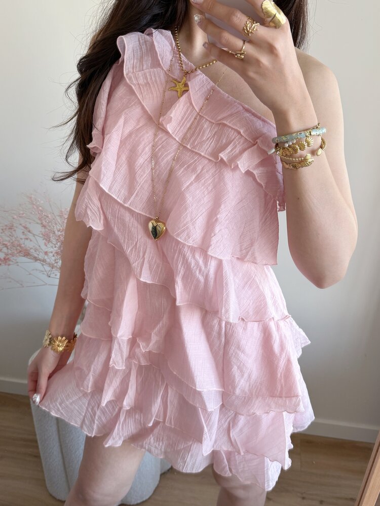 Rumaya Flowy Ruffle Dress / Pink
