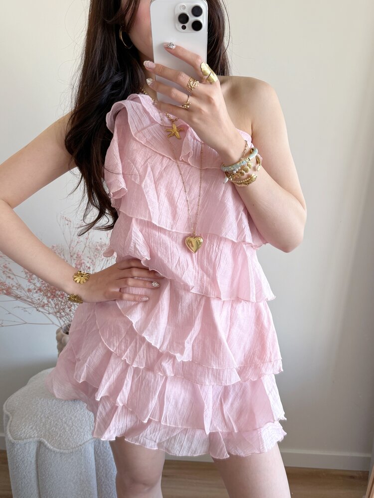 Rumaya Flowy Ruffle Dress / Pink